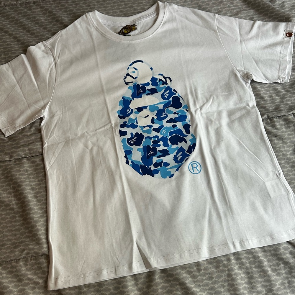 Bape White and Blue Camouflage Short Sleeve Tee